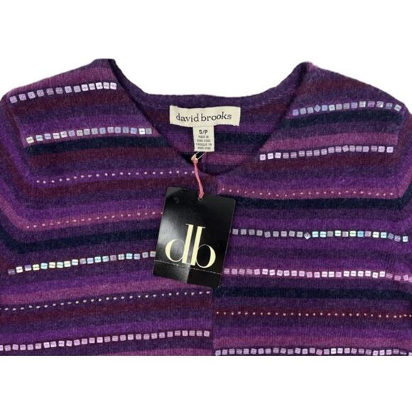David Brooks Sweater Womens Small Purple Striped Pullover V-Neck Wool Blend - Picture 3 of 7